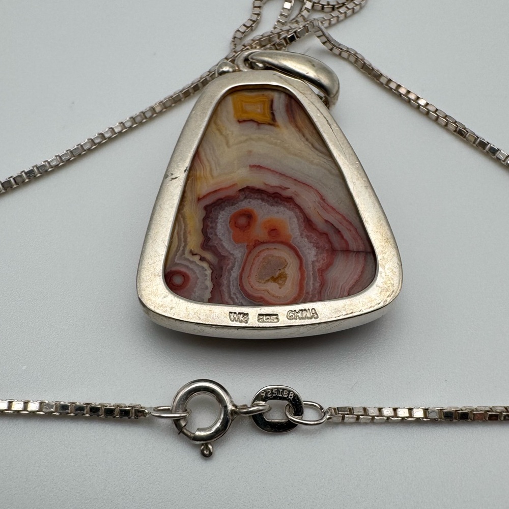 Sterling Silver 925 Geometric Gemstone Necklace - Picture 3 of 5
